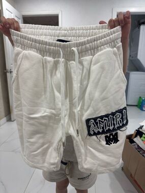 AMIRI White Men's Patch Logo Drawstring Athletic Shorts